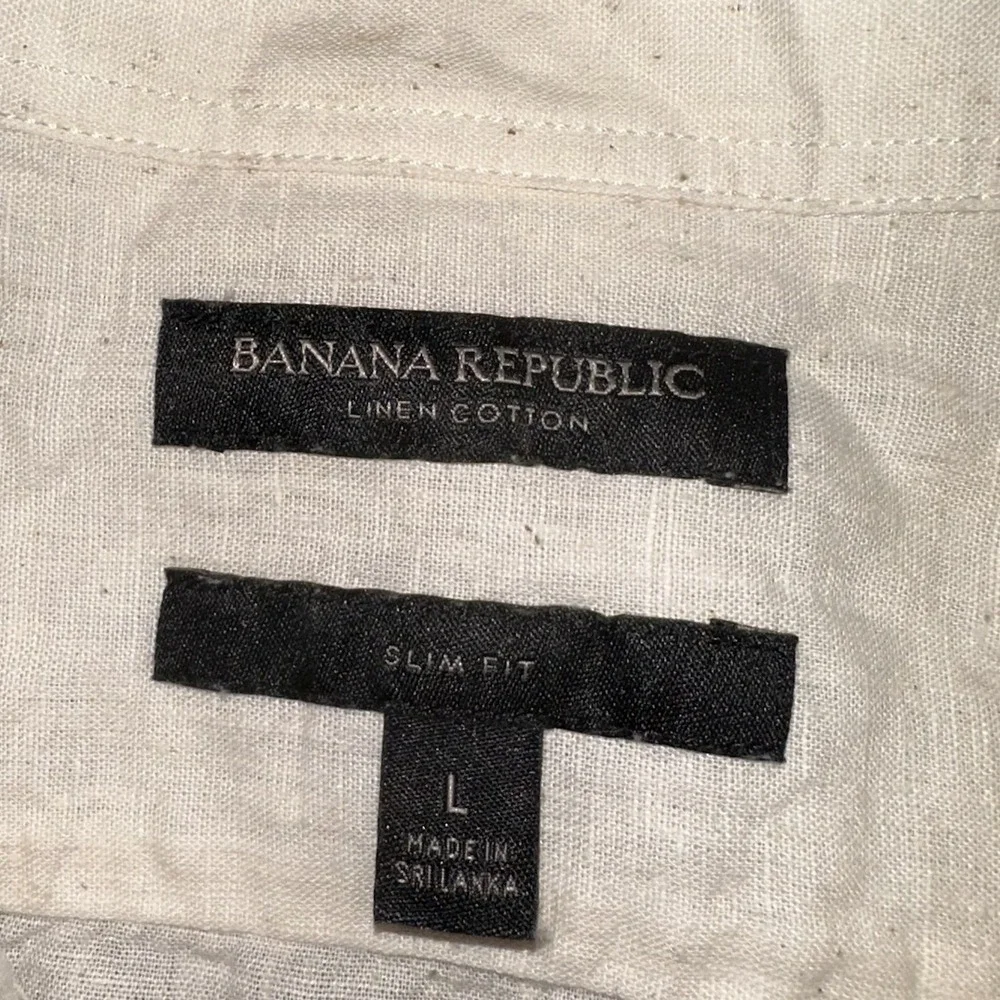 Banana Republic Slim Fit Beige Linen Cotton Loop Button Up S/S Camp Shirt Mens L